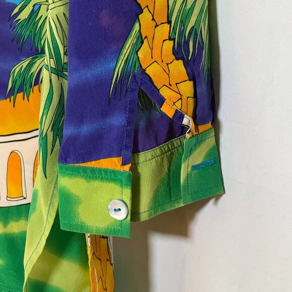Diane Gilman Women's 100% Silk Blouse Tropical Size Medium Palm Trees, Sail Boat - Picture 8 of 15